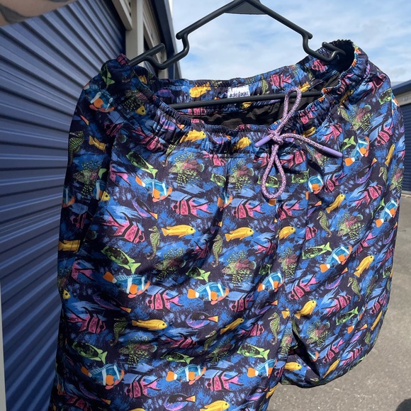 🐠Colorful Fish Print Swim Shorts trunks  Men’s Buoy Boat Size Large lined!  6” - Picture 5 of 8